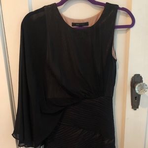 BCBGMAXAZRIA Sheer Black/Gold One Shoulder Dress